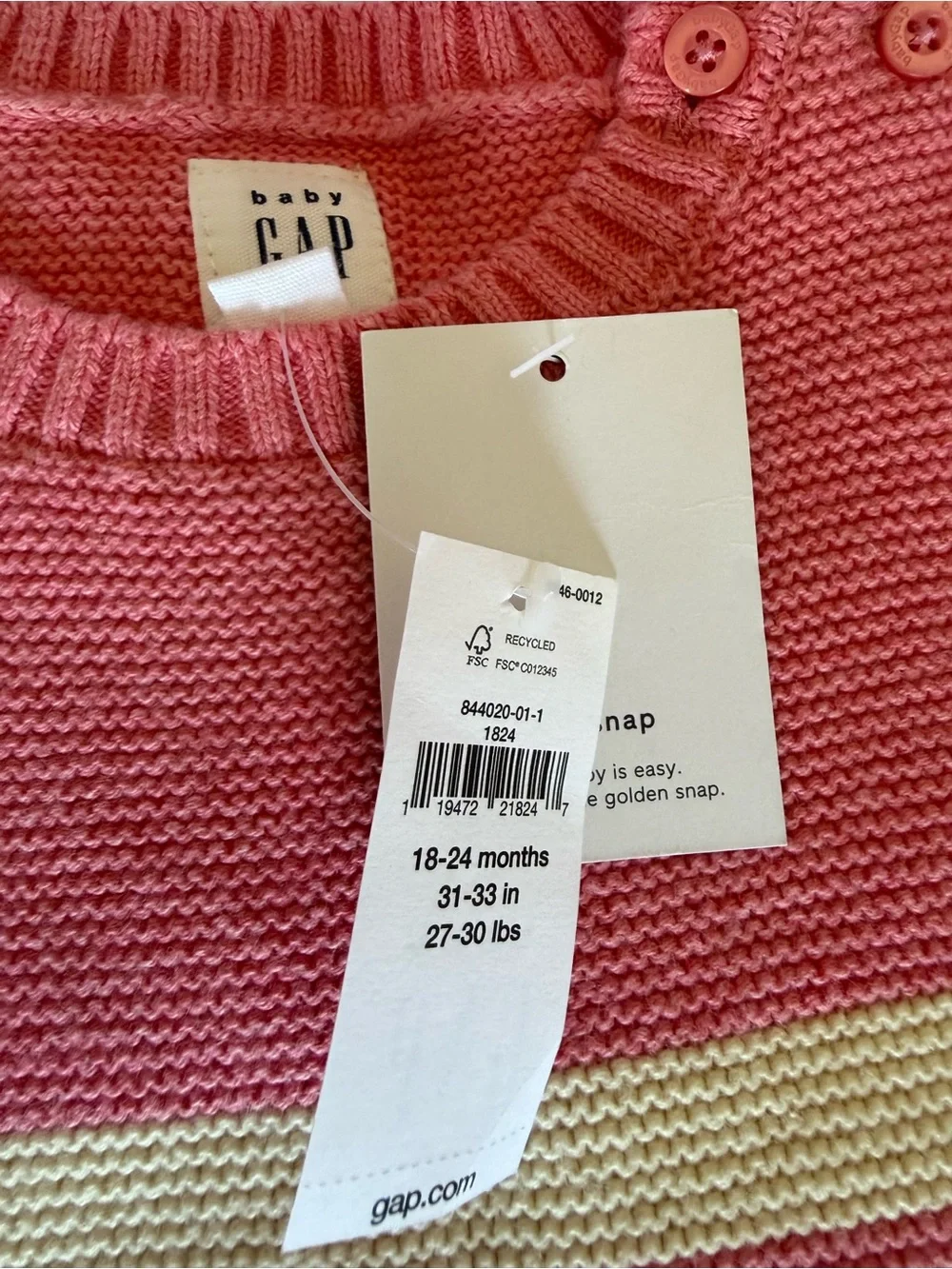 GAP Pink and Cream Striped Knit Baby One-Piece